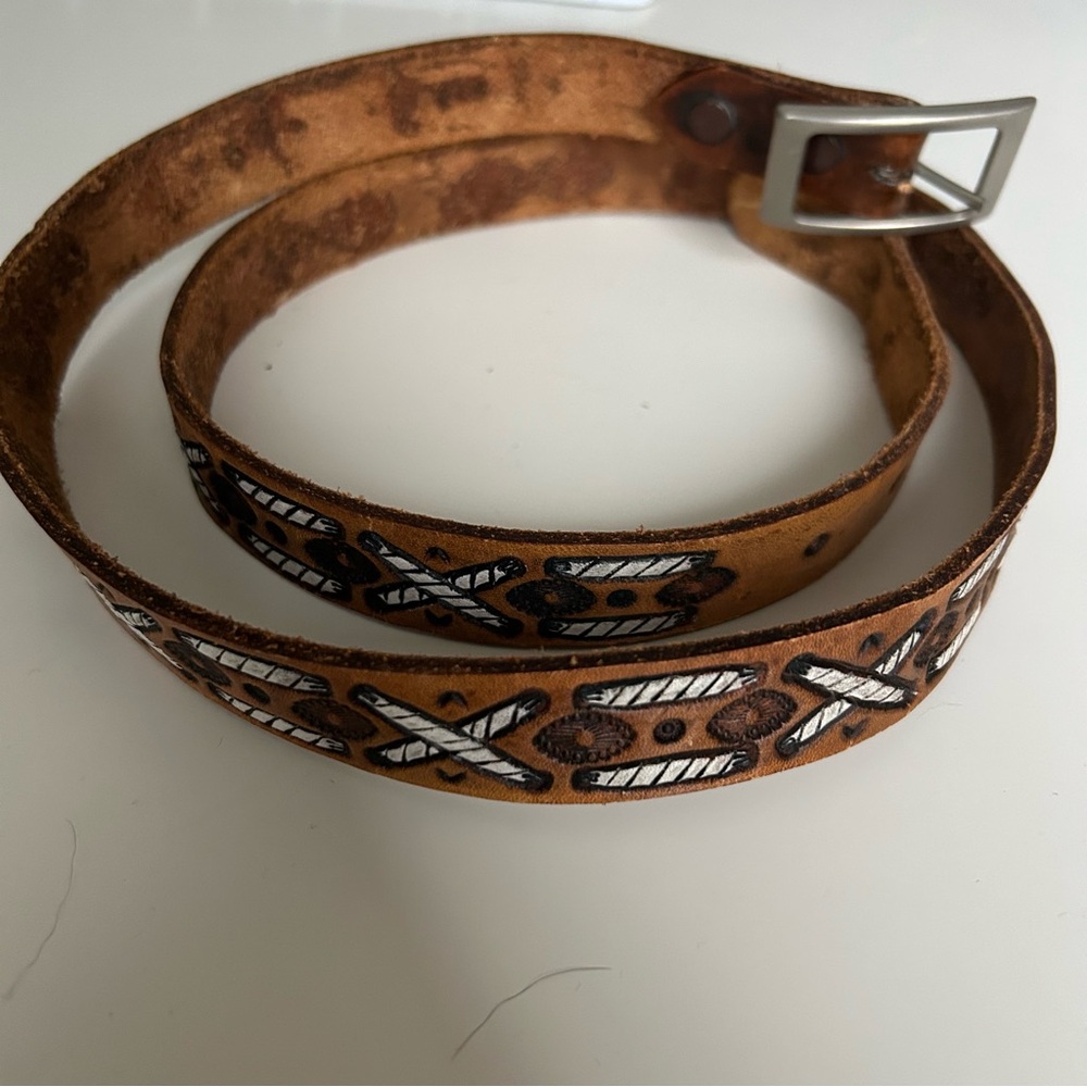 Etched leather western style belt 46”